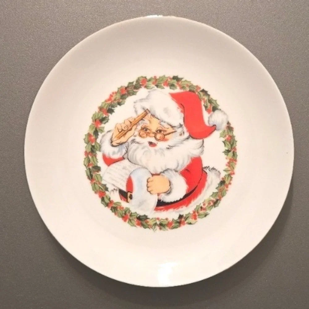 Vintage Avon 1983 Christmas Plate Santa Claus Holly Rim NIB With Box